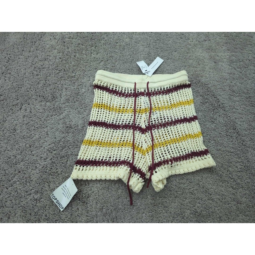 Topshop Crochet Shorts Womens S Striped Cotton Open Knit Boho NEW